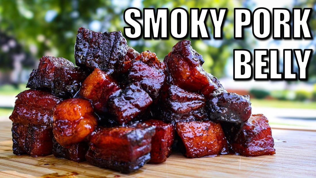 Smoked Pork Belly Burnt Ends with Cherry Pellets and Texas Peach BBQ Glaze